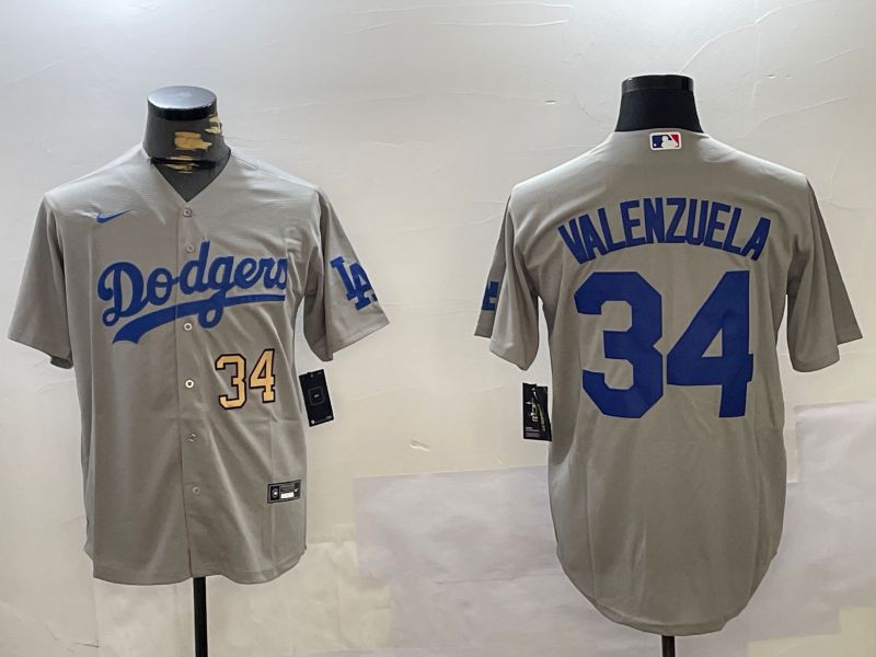 Men Los Angeles Dodgers 34 Valenzuela Grey Game 2024 Nike MLB Jersey style 11203